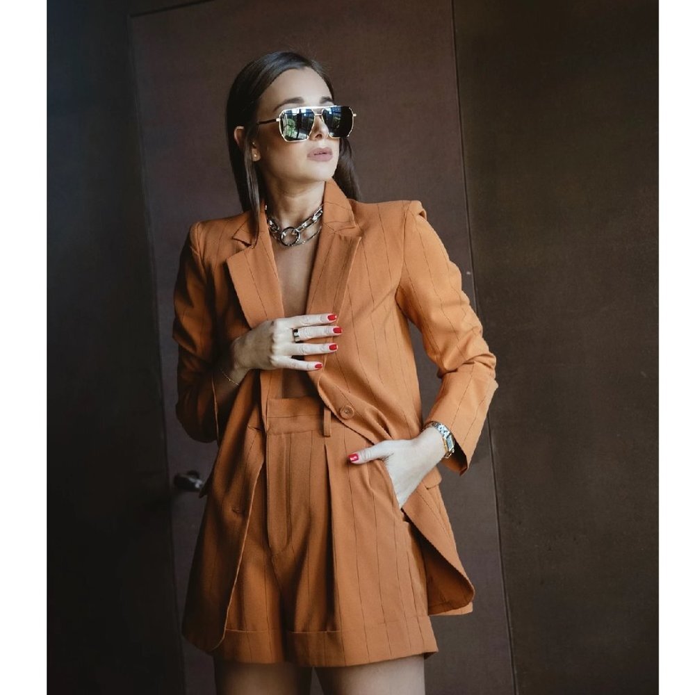 Danielle Bernstein Pinstriped Boyfriend Jacket